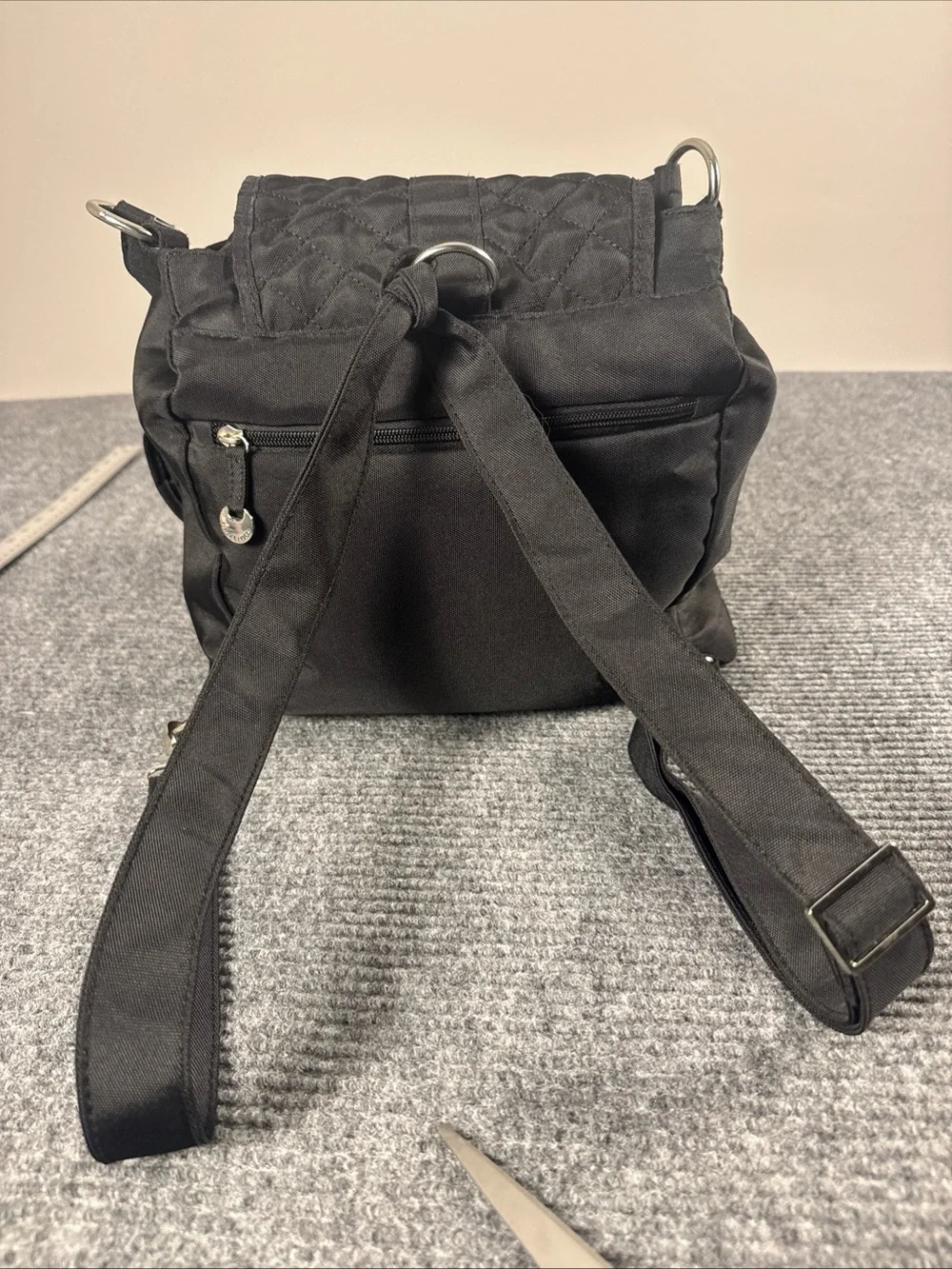 Travelon Convertible Drawstring Backpack Shoulder Bag Black Daypack